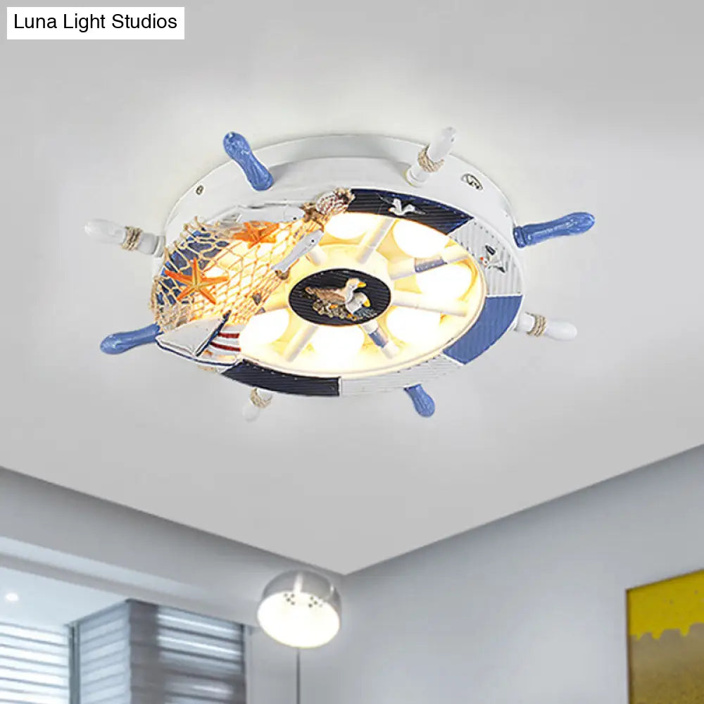 Modern Led Acrylic Rudder Ceiling Lamp - White Flush Mount With Fishing Net Deco Warm/White Light /