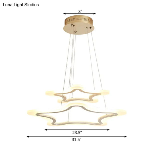 Modern Led Acrylic Star Pendant Light - 2-Light Ceiling Chandelier In Warm/White Multiple Sizes