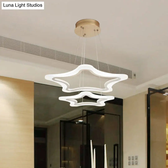 Modern Led Acrylic Star Pendant Light - 2-Light Ceiling Chandelier In Warm/White Multiple Sizes