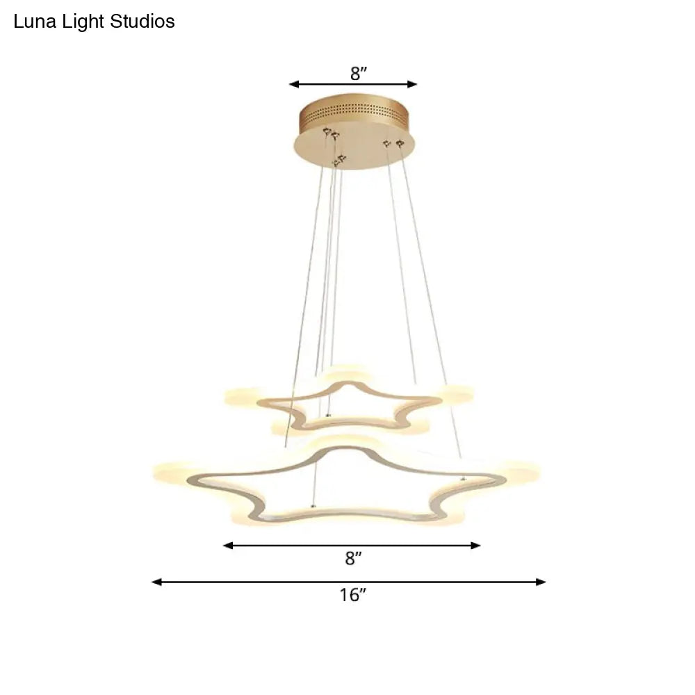 Modern Led Acrylic Star Pendant Light - 2-Light Ceiling Chandelier In Warm/White Multiple Sizes