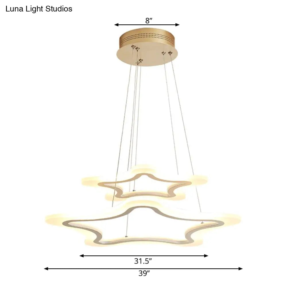 Modern Led Acrylic Star Pendant Light - 2-Light Ceiling Chandelier In Warm/White Multiple Sizes