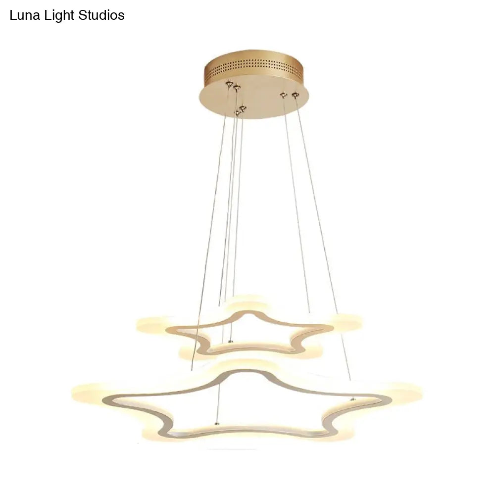 Modern Led Acrylic Star Pendant Light - 2-Light Ceiling Chandelier In Warm/White Multiple Sizes