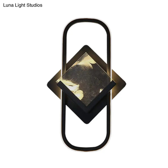 Modern Led Acrylic Wall Mount Lamp - Black Square And Rectangle Design In White/Warm Light