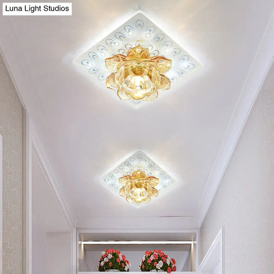 Modern Led Amber Crystal Lotus Ceiling Light With Peacock Pattern In Warm/White For Flush Mounting /