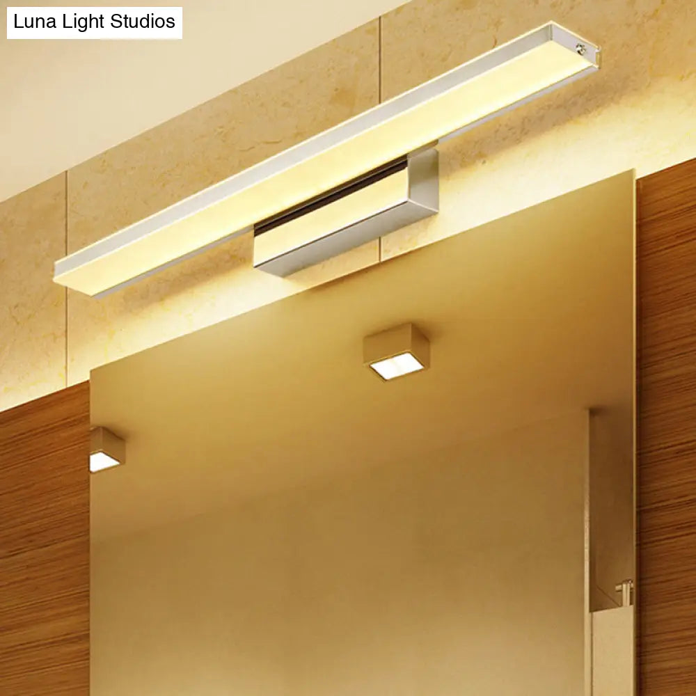 Modern Led Bathroom Vanity Light - Stainless Steel Wall Mount Lamp In White Rectangle Design