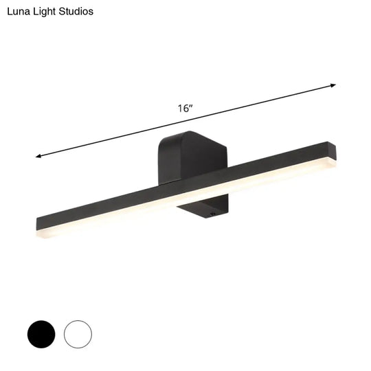 Modern Led Bathroom Vanity Light - Stylish Black/White Wall Lighting With Slender Metal Shade