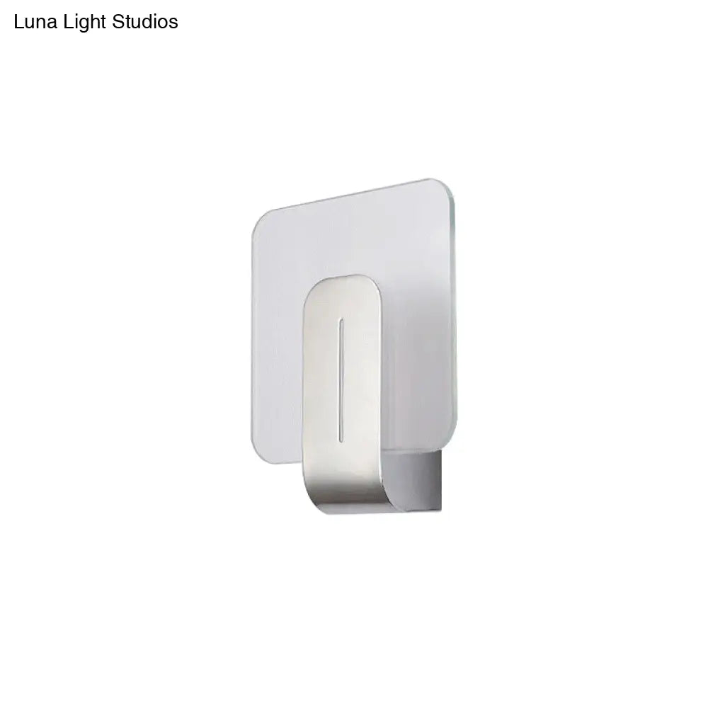 Modern Led Bathroom Wall Sconce With Square Clear Glass Shade - Nickel Finish Warm/White Light