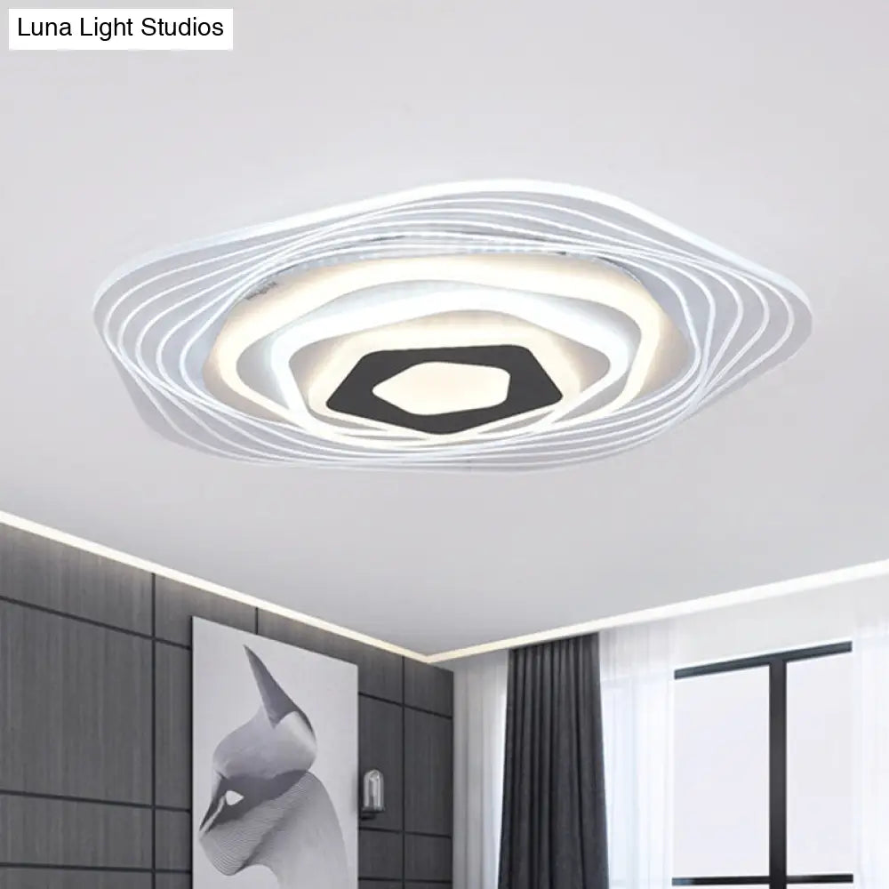 Modern Led Bedroom Ceiling Light: Simplicity White Flush Mount With Acrylic Stacked Shade