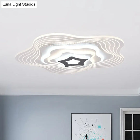 Modern Led Bedroom Ceiling Light: Simplicity White Flush Mount With Acrylic Stacked Shade
