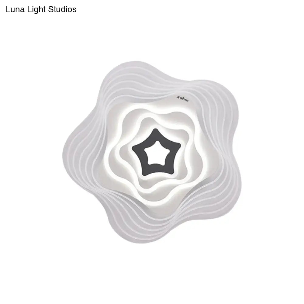 Modern Led Bedroom Ceiling Light: Simplicity White Flush Mount With Acrylic Stacked Shade