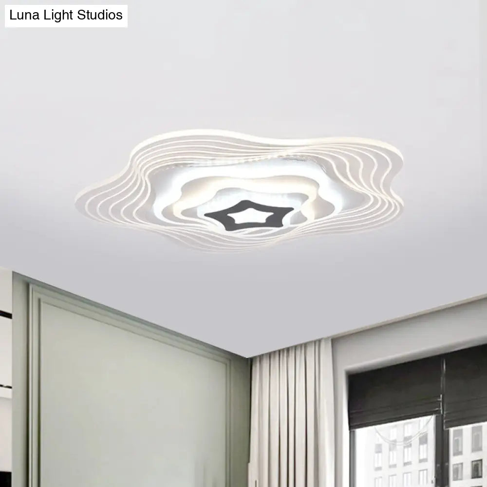 Modern Led Bedroom Ceiling Light: Simplicity White Flush Mount With Acrylic Stacked Shade