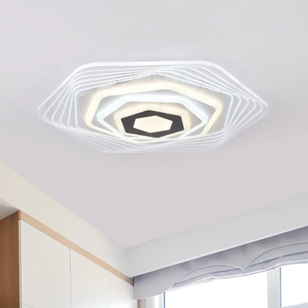 Modern Led Bedroom Ceiling Light: Simplicity White Flush Mount With Acrylic Stacked Shade