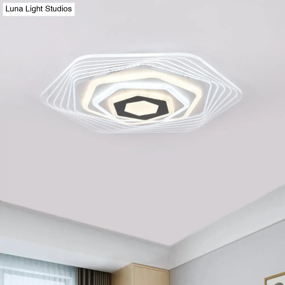 Modern Led Bedroom Ceiling Light: Simplicity White Flush Mount With Acrylic Stacked Shade