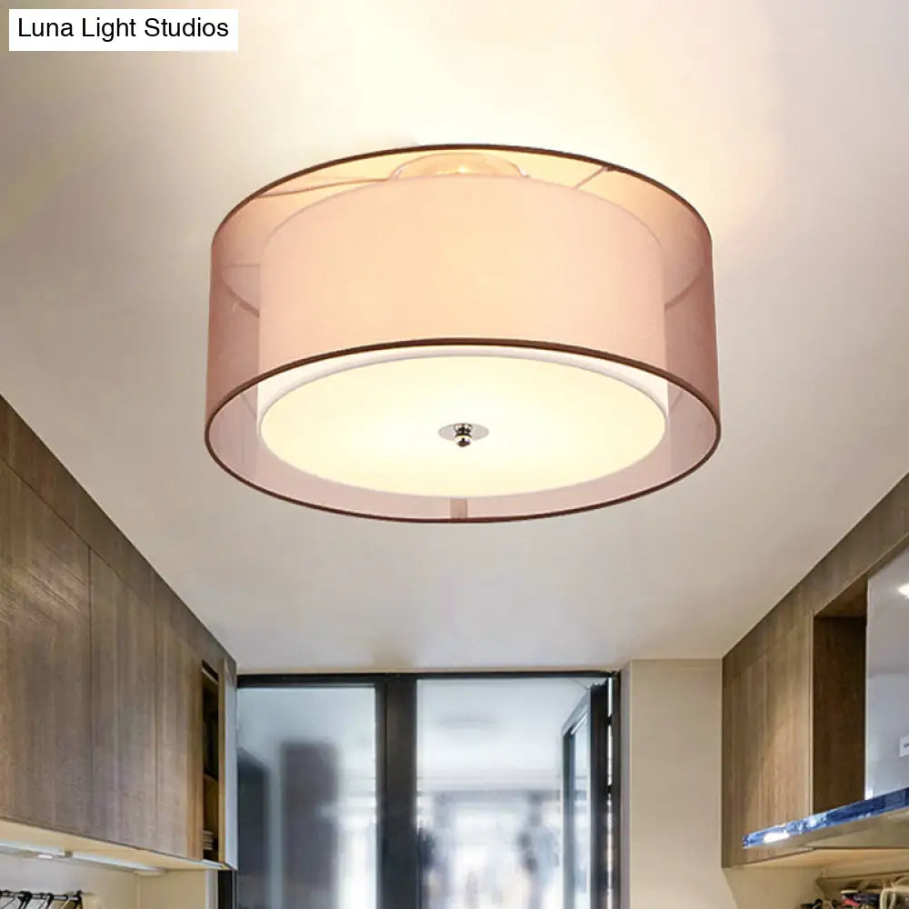 Modern Led Bedroom Ceiling Light With Black Cylinder Fabric Shade - Flush Mount Lamp