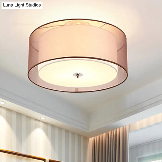 Modern Led Bedroom Ceiling Light With Black Cylinder Fabric Shade - Flush Mount Lamp