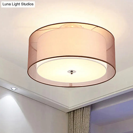Modern Led Bedroom Ceiling Light With Black Cylinder Fabric Shade - Flush Mount Lamp