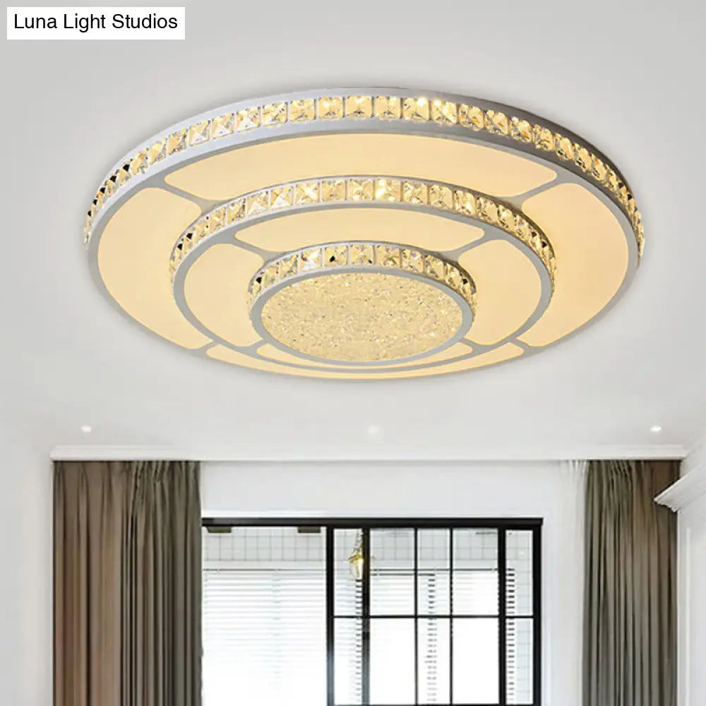 Modern Led Bedroom Ceiling Light With Circle Crystal Block Shade In Warm/White - 18/21.5 W White /