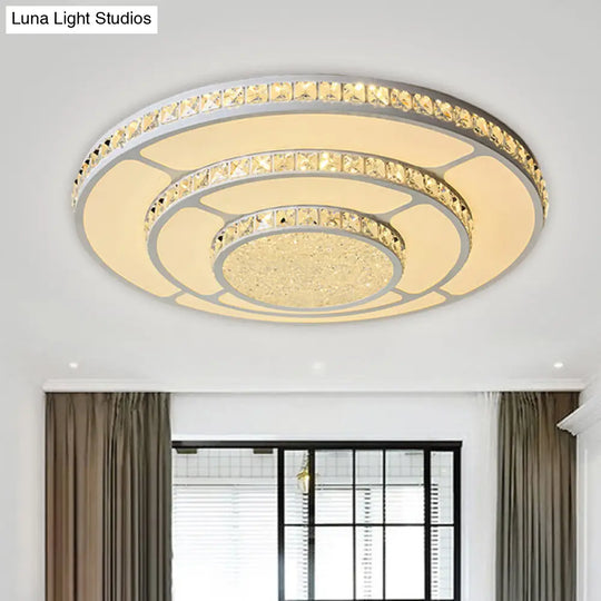 Modern Led Bedroom Ceiling Light With Circle Crystal Block Shade In Warm/White - 18/21.5 W White /