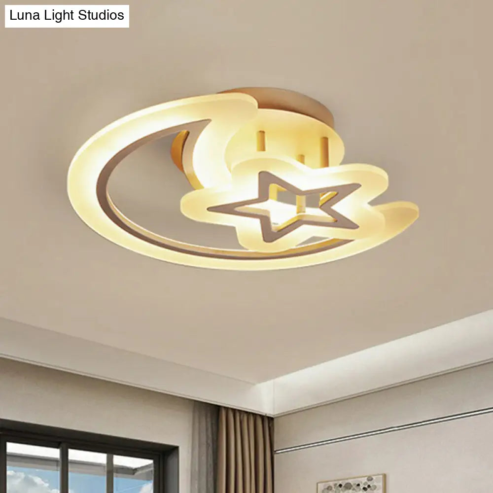 Modern Led Bedroom Ceiling Light With Crescent And Star Design Coffee / White