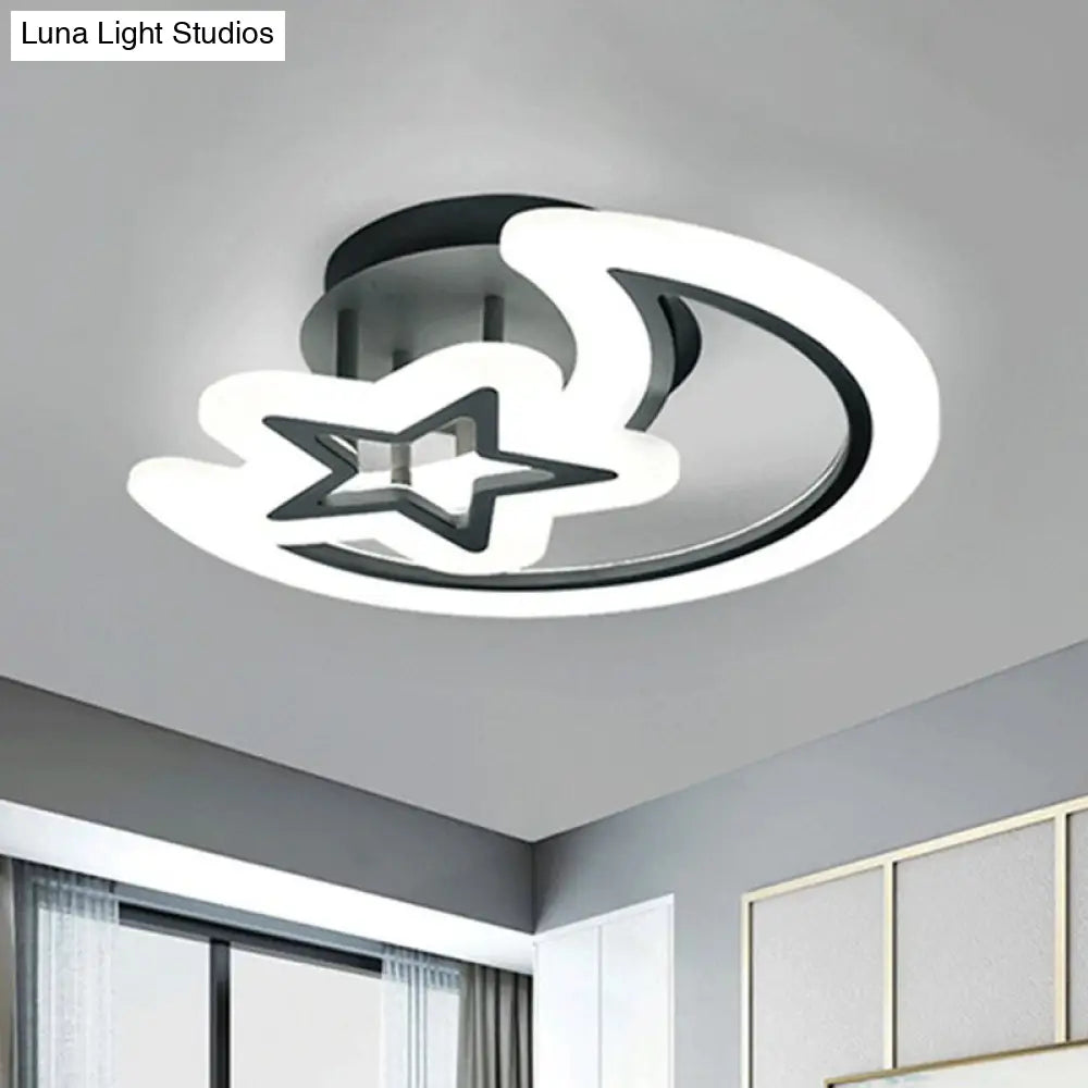 Modern Led Bedroom Ceiling Light With Crescent And Star Design Black / White
