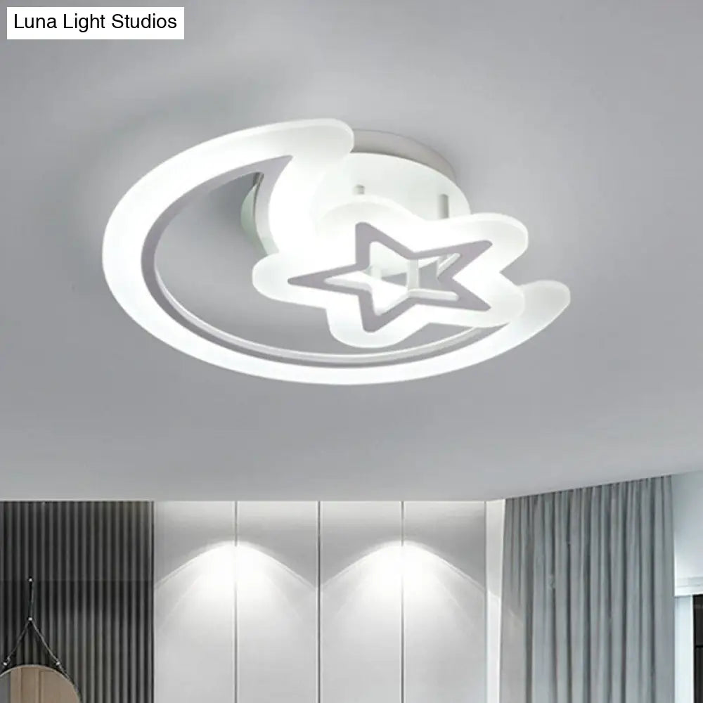 Modern Led Bedroom Ceiling Light With Crescent And Star Design White /