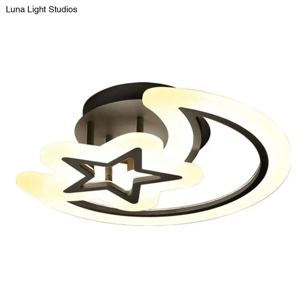 Modern Led Bedroom Ceiling Light With Crescent And Star Design