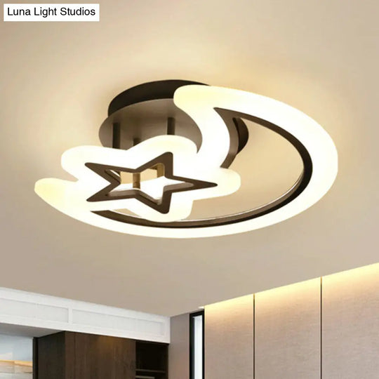 Modern Led Bedroom Ceiling Light With Crescent And Star Design Black / Warm
