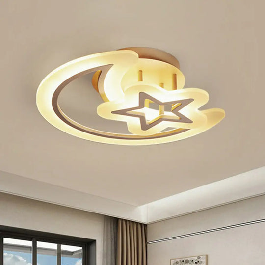 Modern Led Bedroom Ceiling Light With Crescent And Star Design Coffee / White
