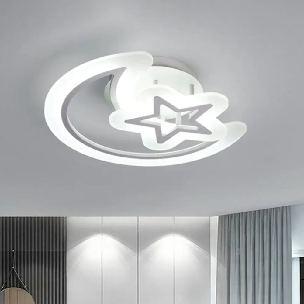 Modern Led Bedroom Ceiling Light With Crescent And Star Design White /