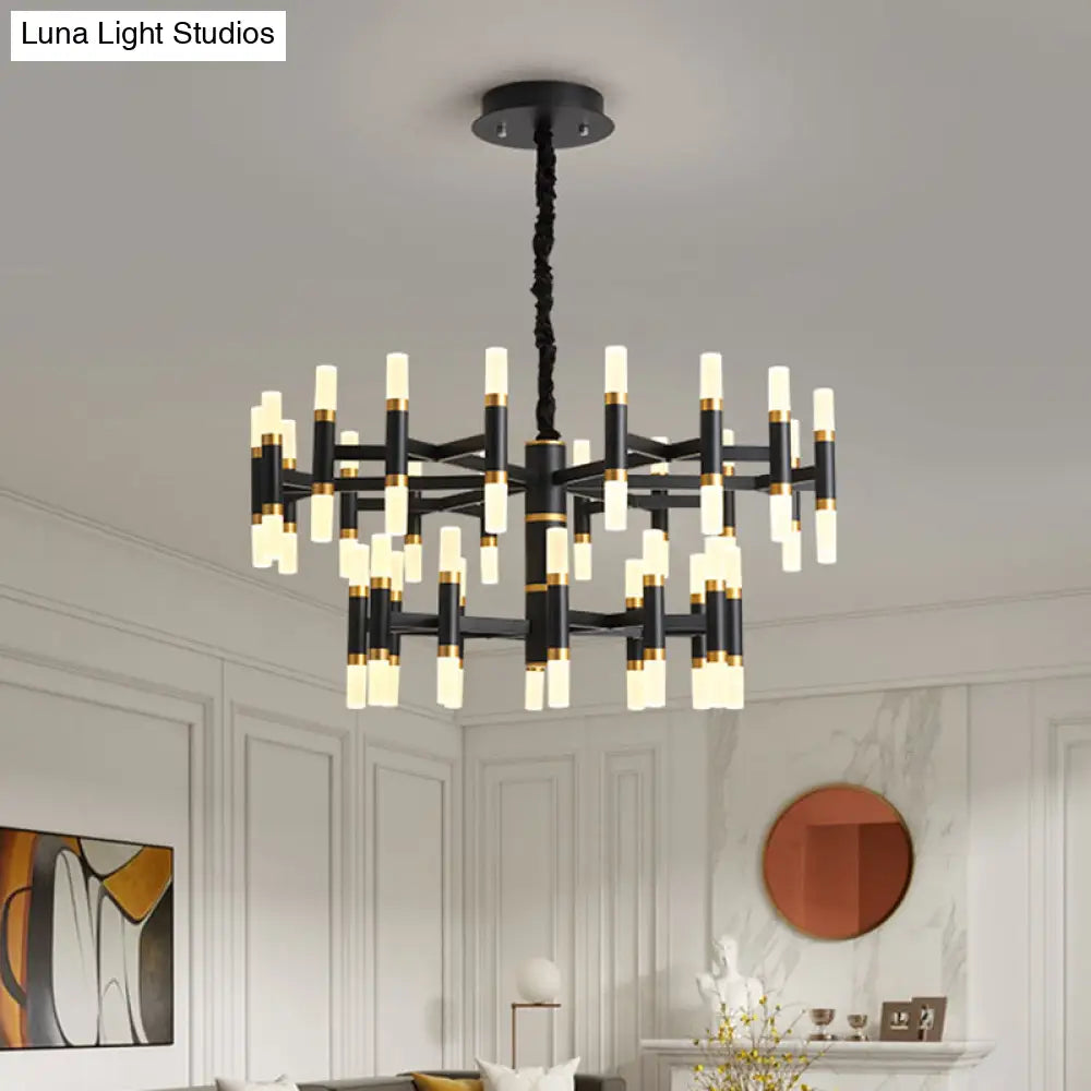 Modern Led Bedroom Chandelier - 24/36/60 Lights Tubular Iron Shade Black/White Pendant