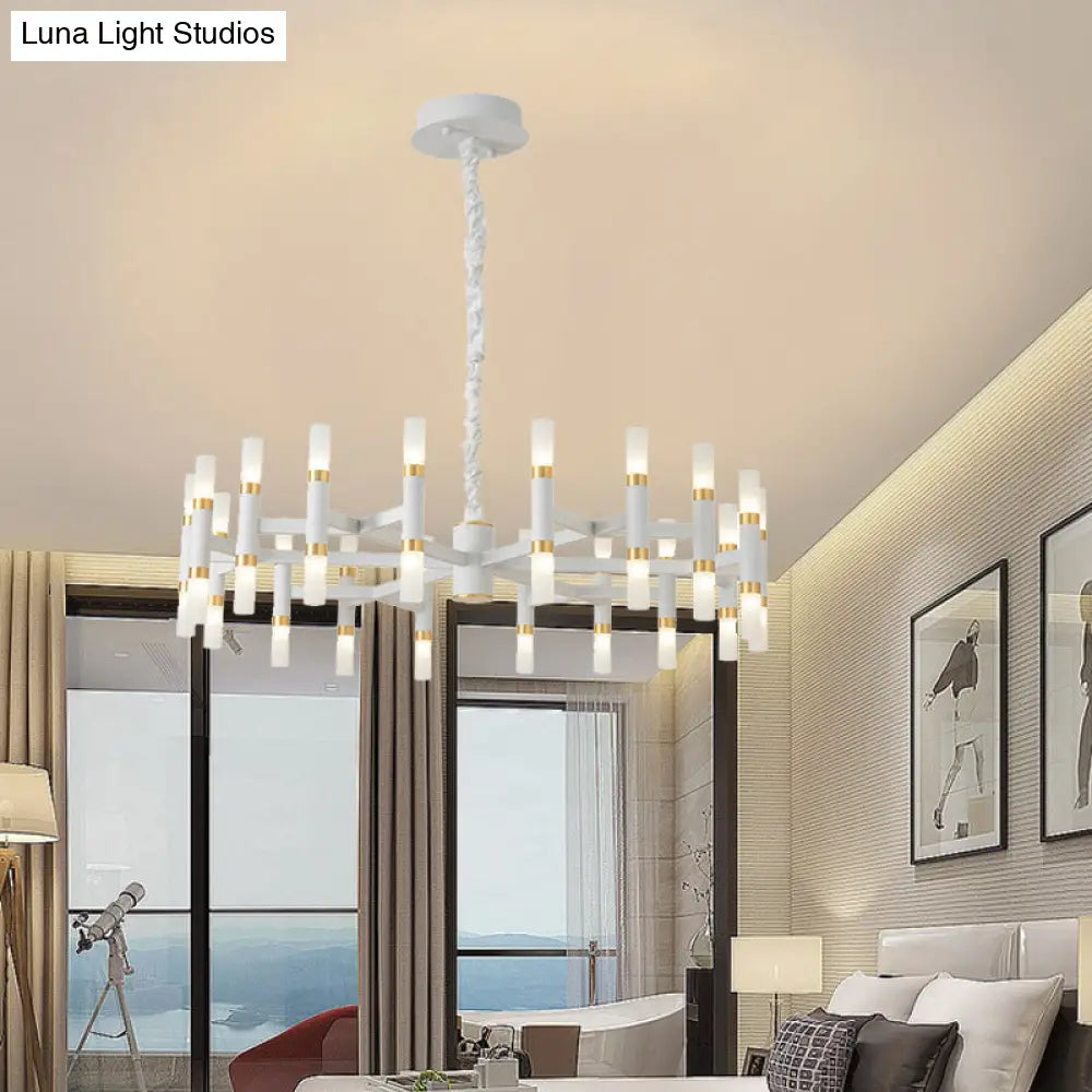 Modern Led Bedroom Chandelier - 24/36/60 Lights Tubular Iron Shade Black/White Pendant