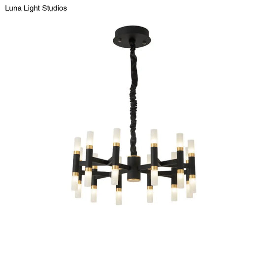 Modern Led Bedroom Chandelier - 24/36/60 Lights Tubular Iron Shade Black/White Pendant