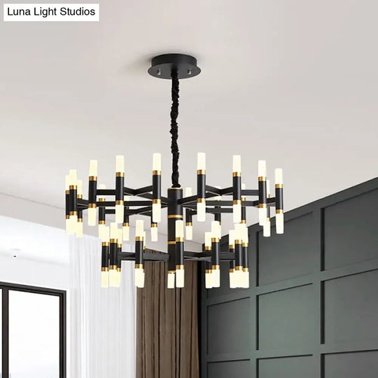 Modern Led Bedroom Chandelier - 24/36/60 Lights Tubular Iron Shade Black/White Pendant