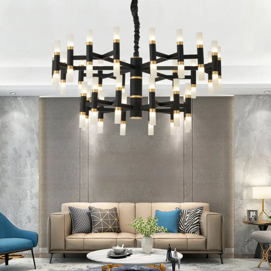 Modern Led Bedroom Chandelier - 24/36/60 Lights Tubular Iron Shade Black/White Pendant 60 / Black