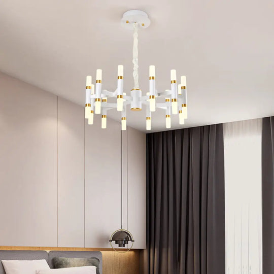 Modern Led Bedroom Chandelier - 24/36/60 Lights Tubular Iron Shade Black/White Pendant 24 / White