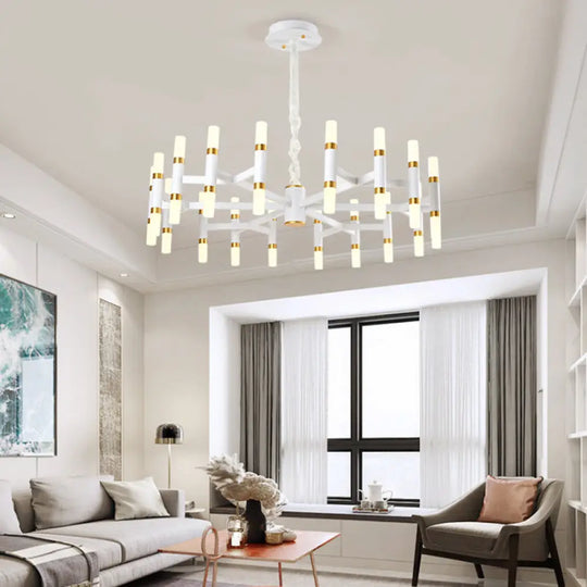 Modern Led Bedroom Chandelier - 24/36/60 Lights Tubular Iron Shade Black/White Pendant 36 / White