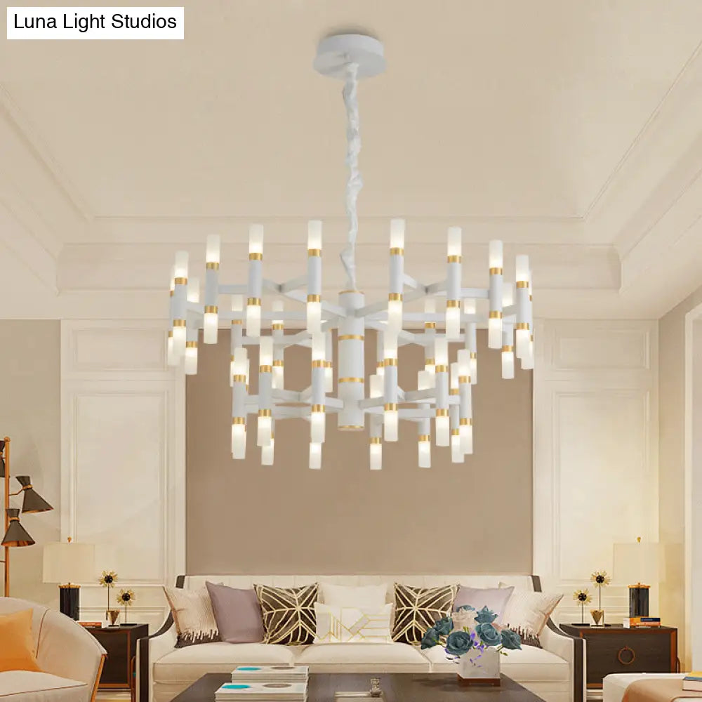 Modern Led Bedroom Chandelier - 24/36/60 Lights Tubular Iron Shade Black/White Pendant