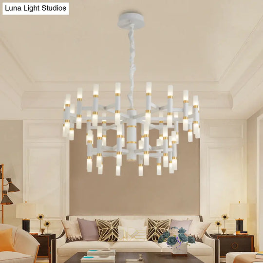 Modern Led Bedroom Chandelier - 24/36/60 Lights Tubular Iron Shade Black/White Pendant