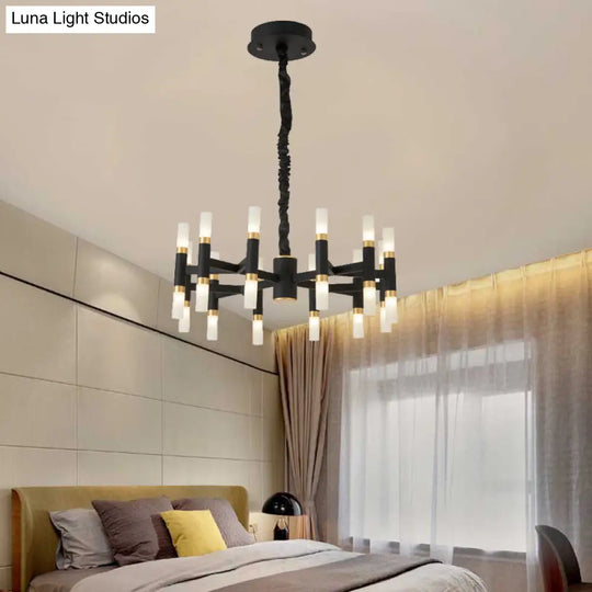 Modern Led Bedroom Chandelier - 24/36/60 Lights Tubular Iron Shade Black/White Pendant