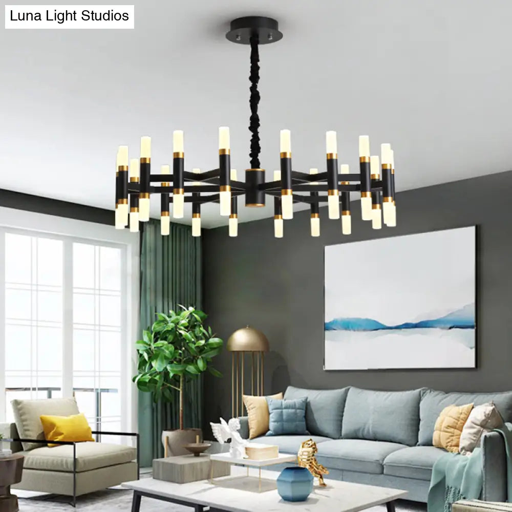 Modern Led Bedroom Chandelier - 24/36/60 Lights Tubular Iron Shade Black/White Pendant