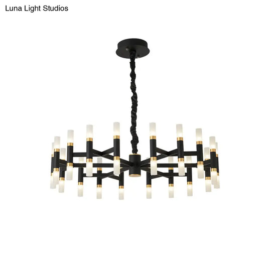 Modern Led Bedroom Chandelier - 24/36/60 Lights Tubular Iron Shade Black/White Pendant