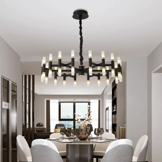 Modern Led Bedroom Chandelier - 24/36/60 Lights Tubular Iron Shade Black/White Pendant 36 / Black