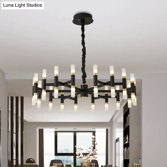 Modern Led Bedroom Chandelier - 24/36/60 Lights Tubular Iron Shade Black/White Pendant