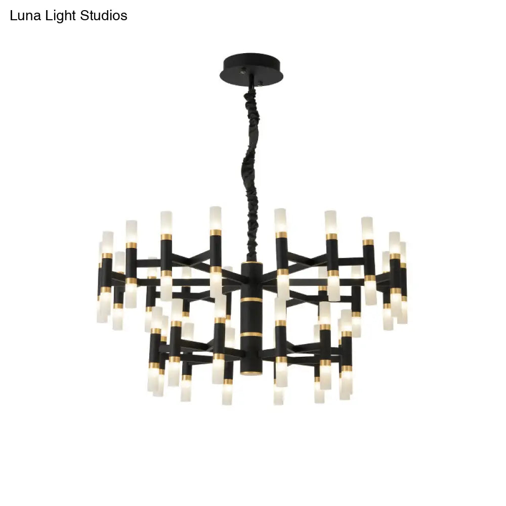 Modern Led Bedroom Chandelier - 24/36/60 Lights Tubular Iron Shade Black/White Pendant