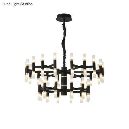 Modern Led Bedroom Chandelier - 24/36/60 Lights Tubular Iron Shade Black/White Pendant