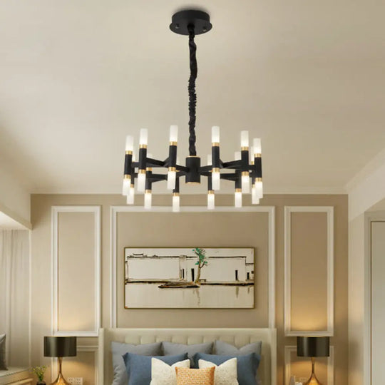 Modern Led Bedroom Chandelier - 24/36/60 Lights Tubular Iron Shade Black/White Pendant 24 / Black