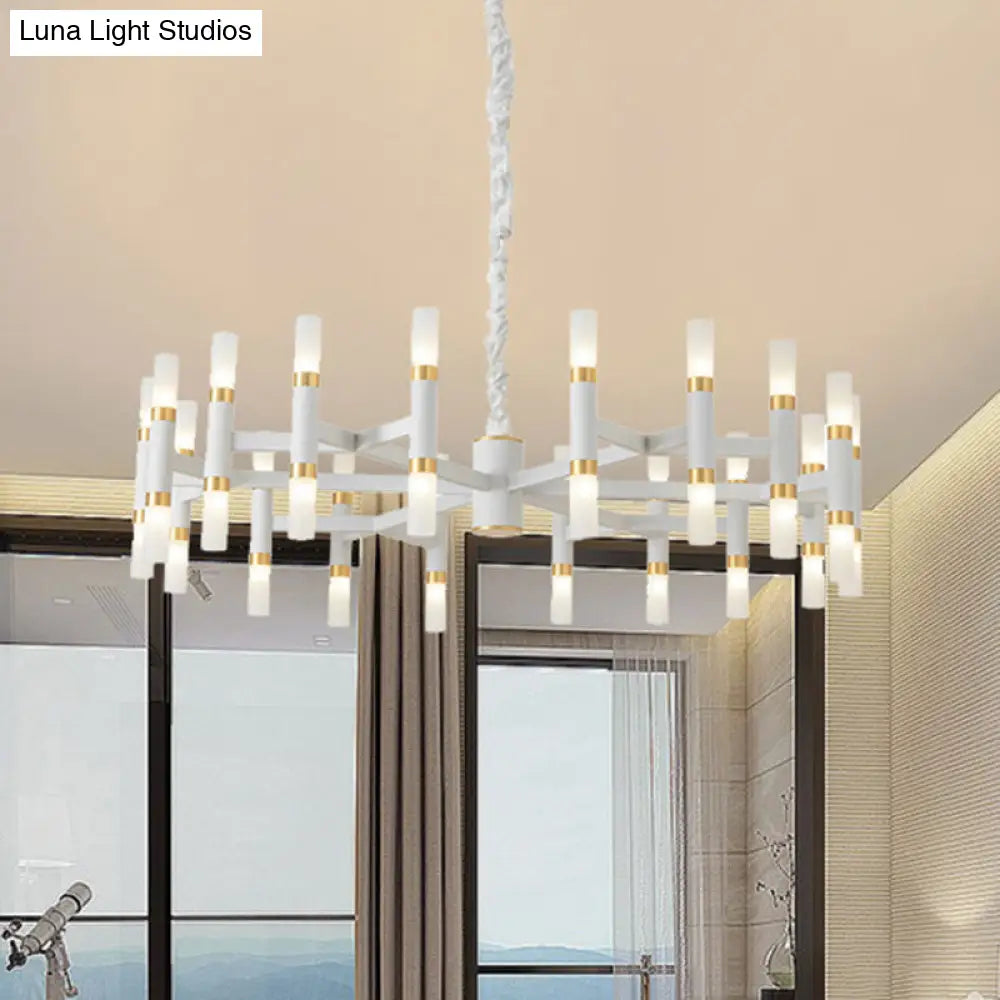 Modern Led Bedroom Chandelier - 24/36/60 Lights Tubular Iron Shade Black/White Pendant