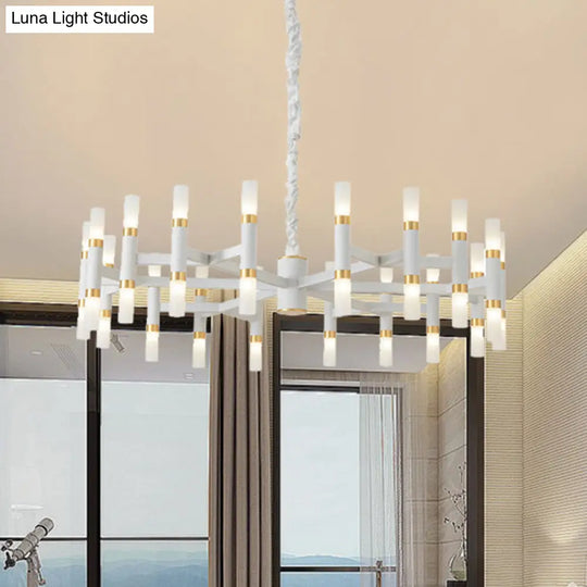 Modern Led Bedroom Chandelier - 24/36/60 Lights Tubular Iron Shade Black/White Pendant