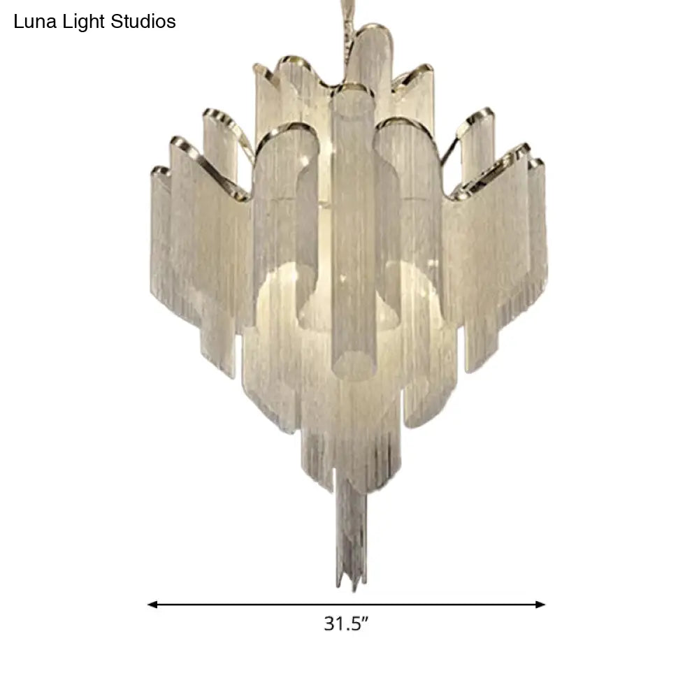 Modern Led Bedroom Chandelier: Silver Pendant Lamp With Tiered Tassel Aluminum Shade