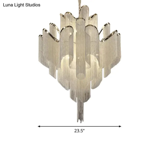 Modern Led Bedroom Chandelier: Silver Pendant Lamp With Tiered Tassel Aluminum Shade